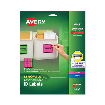 Avery® High-vis Removable Laser-inkjet Id Labels W- Sure Feed, 3 1-3 X 4, Neon, 72-pk freeshipping - TVN Wholesale